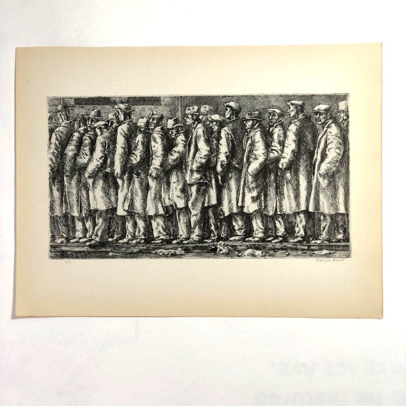 Reginald Marsh "Bread Line" 1930s Art Print Great Depression New York Sketch Vtg - Picture 6 of 11